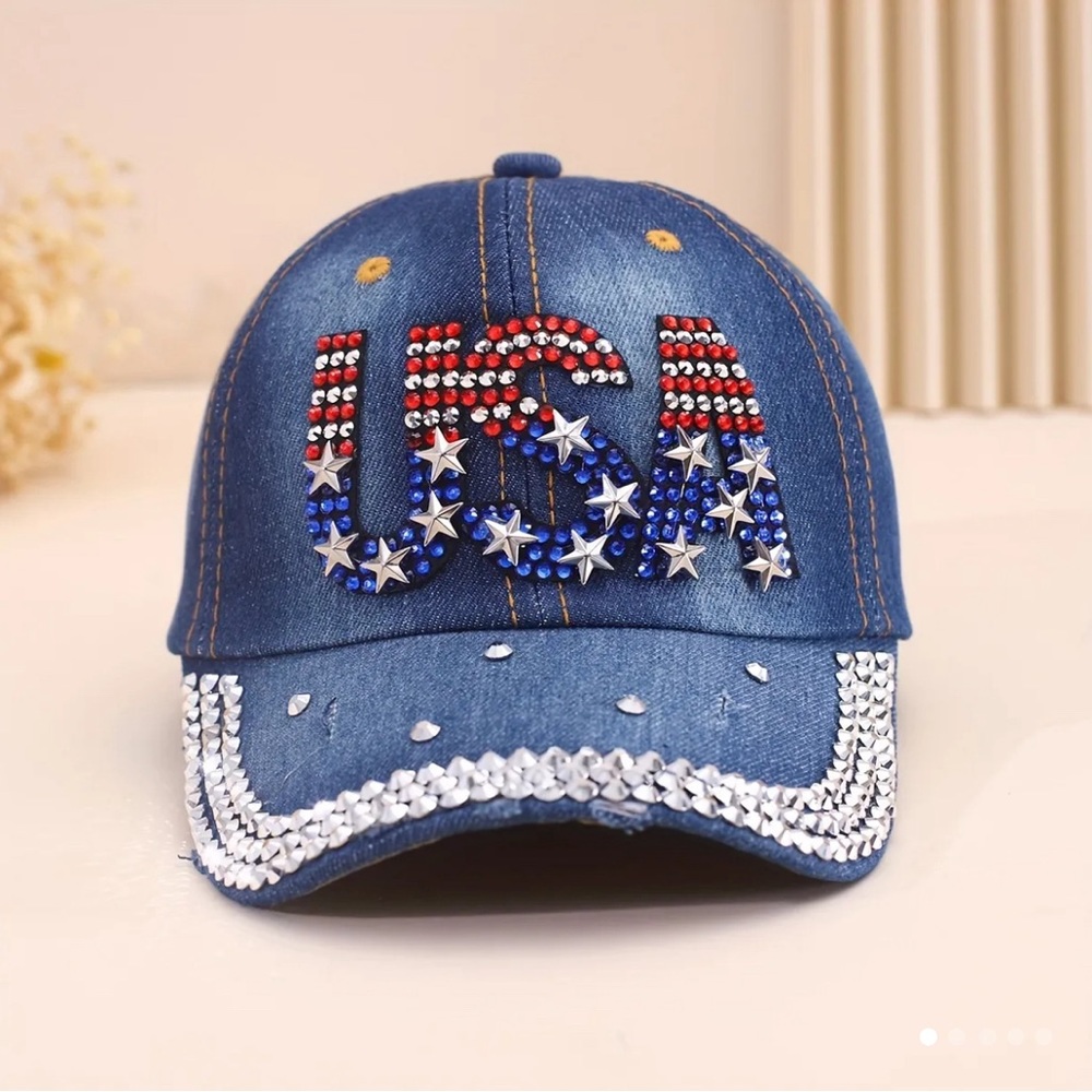 Rhinestone USA Patch Baseball Cap